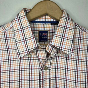 T. Harris London button Down Plaid Shirt Sz Medium M Multicolor office formal